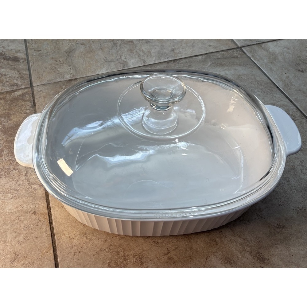 CorningWare French White 4 Qt Oval Casserole &Glass Pyrex Lid F-14-B Baking Dish